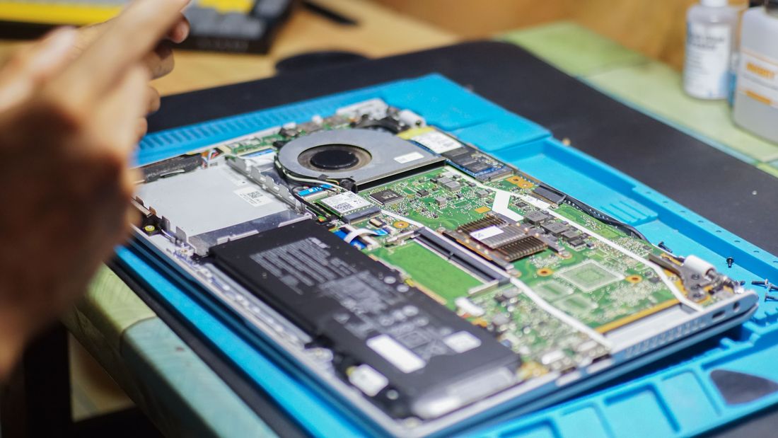 Laptop hardware repair close-up